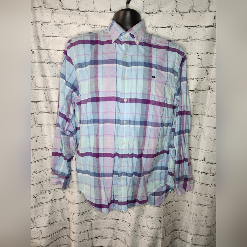 Men's Vineyard Vines Flannel Whale Shirt Button Down Long Sleeve Size Medium